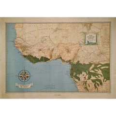 Affiche originale datant d'environ 1950 de la Société Navale de l'Ouest – Carte de l'Afrique de l'Ouest