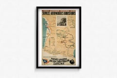 1939 Original Poster SNCF Tourist Bus Services Map of Southern France