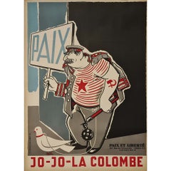 1951 Manifesto originale Jo-Jo la Colombe, Stalin, Pace e Libertà, Guerra Fredda