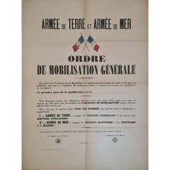 1904 Original Poster Ordre de Mobilisation Générale Blank French Army and Navy