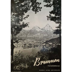 Circa 1950 Original Poster Brunnen Lake Lucerne Switzerland Swiss Alps