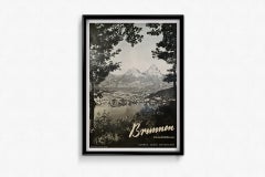 Circa 1950 Original Poster Brunnen Lake Lucerne Switzerland Swiss Alps