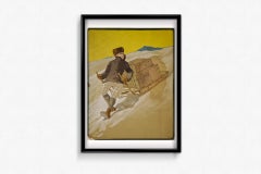 Vers 1900. Gouache originale de Rossotty : « Livreur en luge » (messager d'hiver)