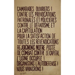 Original 1968 May 68 Camarades Ouvriers Poster, Atelier Populaire