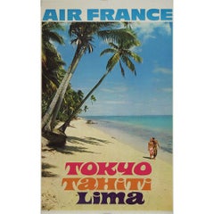 1973 Original Air France Tokyo Tahiti Lima Poster by Christian Zuber