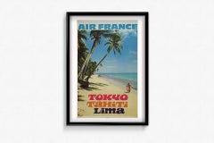 1973 Original Air France Tokyo Tahiti Lima Poster by Christian Zuber
