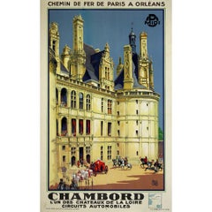 Affiche de voyage originale de Chambord de 1932, réalisée par ALO pour la ligne ferroviaire Paris-Orléans