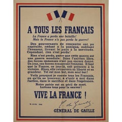 1940 Original General de Gaulle À Tous les Français Poster