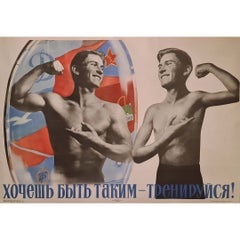 Cartel original soviético de 1966 con un deportista, obra de Viktor Koretsky