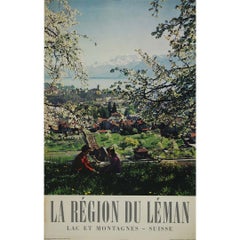 Circa 1960 Original Lake Geneva Region Switzerland Travel Poster