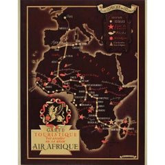 Circa 1937 Original Air Afrique Tourist Map by Lavarde & Chem