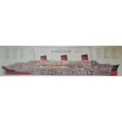 Affiche originale en coupe du SS Normandie, datant d'environ 1935, réalisée par Albert Sébille