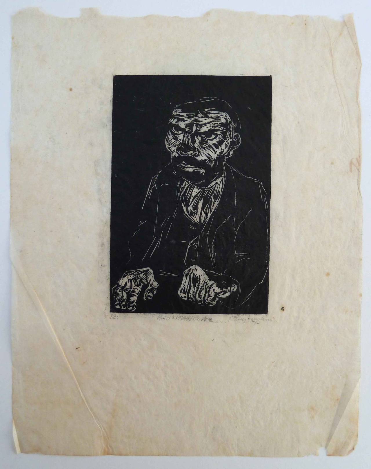 Portrait d'un homme avec des mains sur la table - Print de Fedor Loevenstein