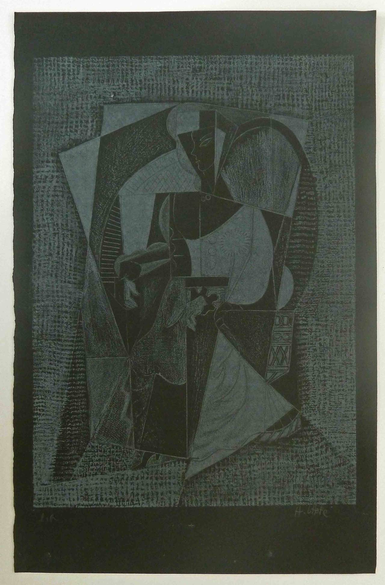 Cubistic Woman, on black paper - Print by André Lhote