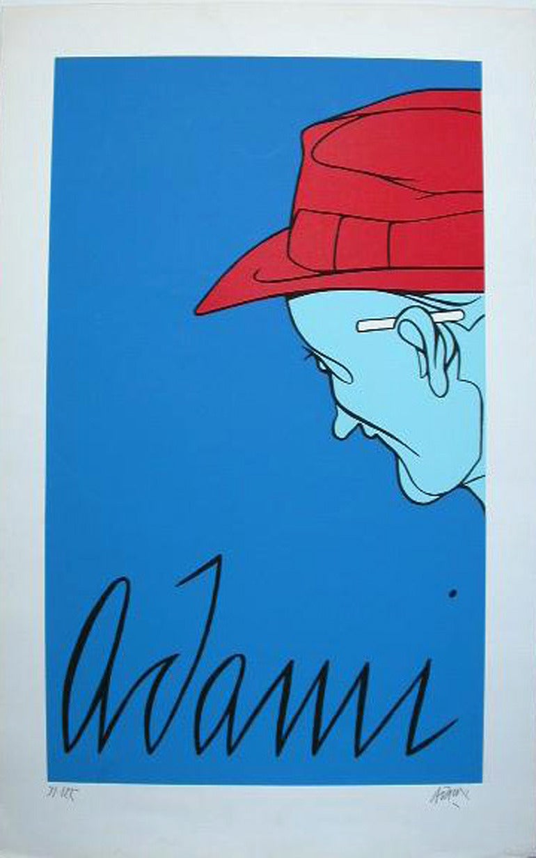 VALERIO ADAMI né en 1935
Né à Bologne en 1935 (italien) 

Titre : Homme avec une cigarette

Technique : Sérigraphie originale en couleurs, signée et numérotée à la main, sur papier vélin

Taille du papier : 93 x 59 cm / 36.6 x 23.2 in