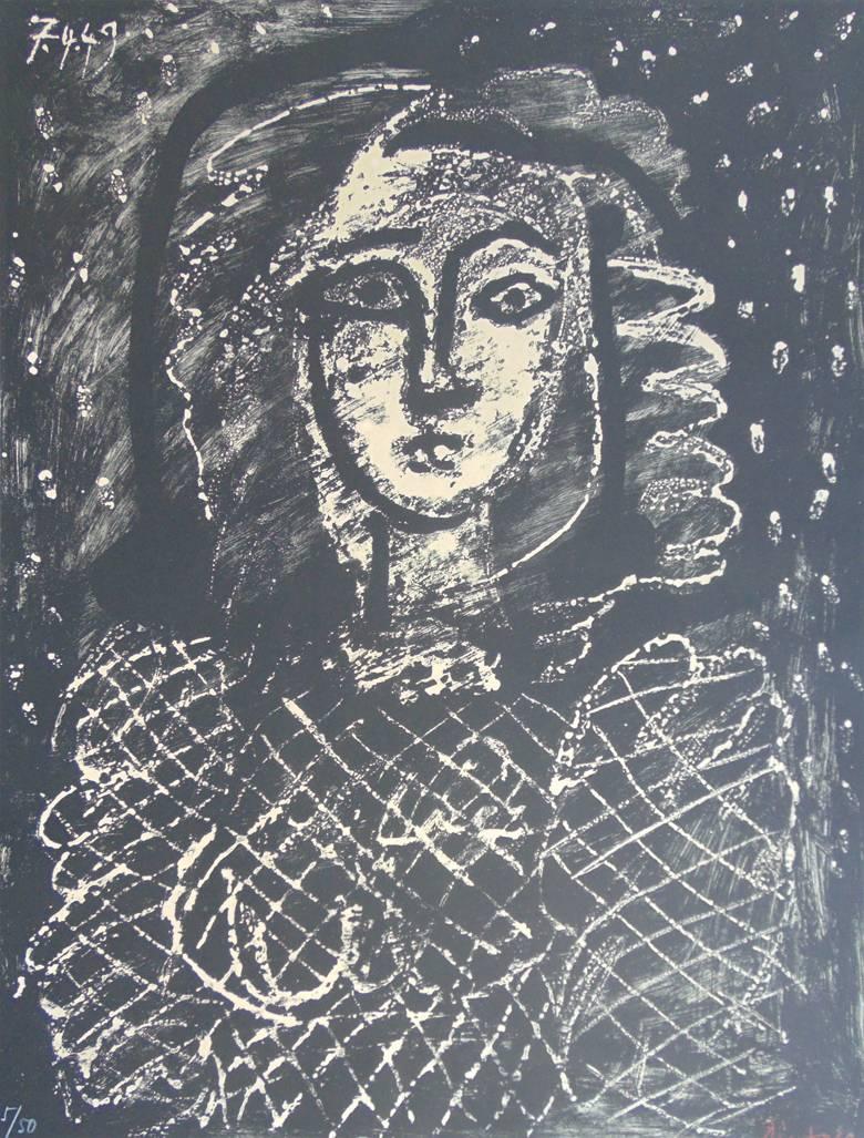 Pablo Picasso Portrait Print - Bust on a Starry Background  Buste au fond étoilé