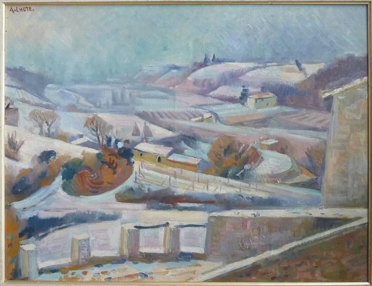 Miramande Sous La Neige/ Miramande under Snow - Gray Landscape Painting by André Lhote