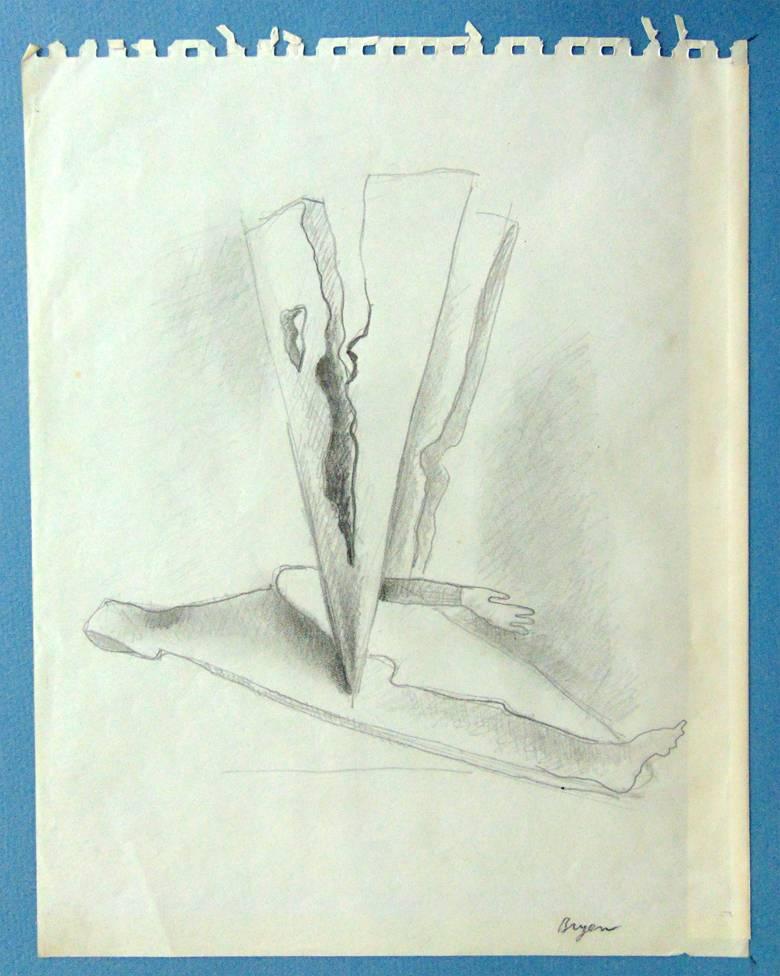 Surrealistische Komposition mit Wappen (Graphit) (Grau), Figurative Art, von Camille Bryen