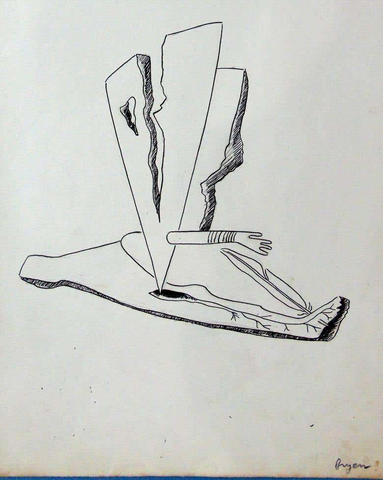 Surrealist composition with Arm (Ink)