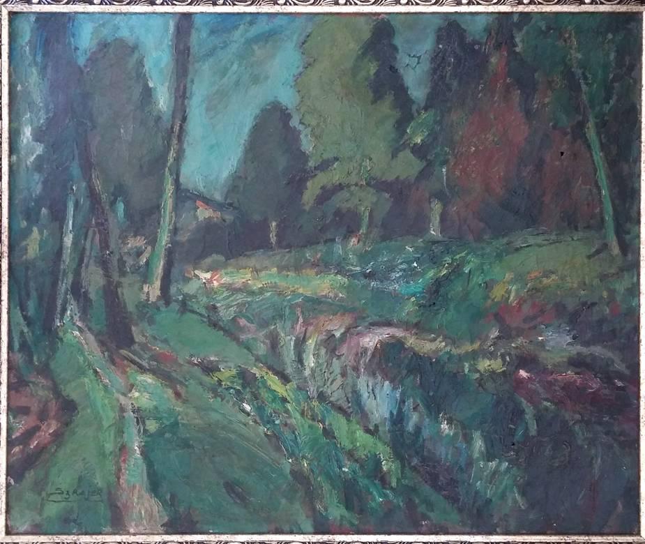 Paysage de Ville d'Avray, Paris - Gris Landscape Painting par SEWERYN SZRAJER