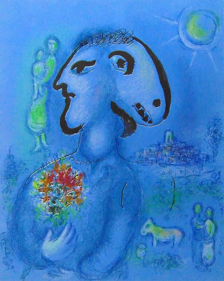 Marc Chagall Figurative Print - The Blue Village (Second State)  Le Village Bleu (2e état)