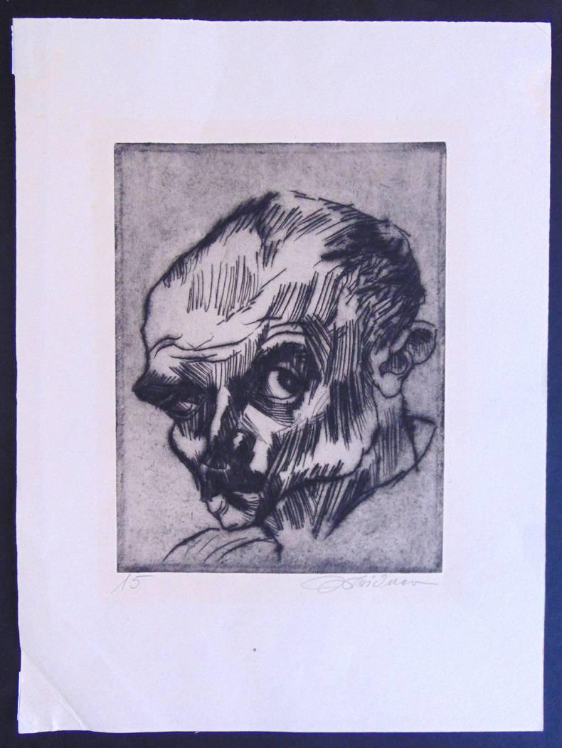 Self Portrait n° VIII  Selbstbildnis VIII - Gris Portrait Print par Ludwig Meidner