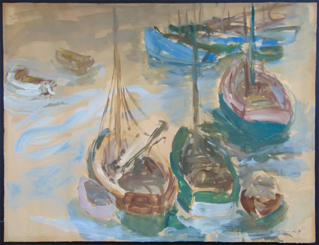 Boats dans le port - Méditerranée maritime  - Art de Mane Katz