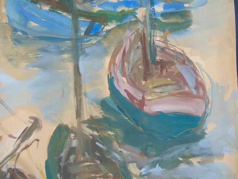 Boats in the Harbour - Seaside Maritime  - Expressionist Art by Mane Katz