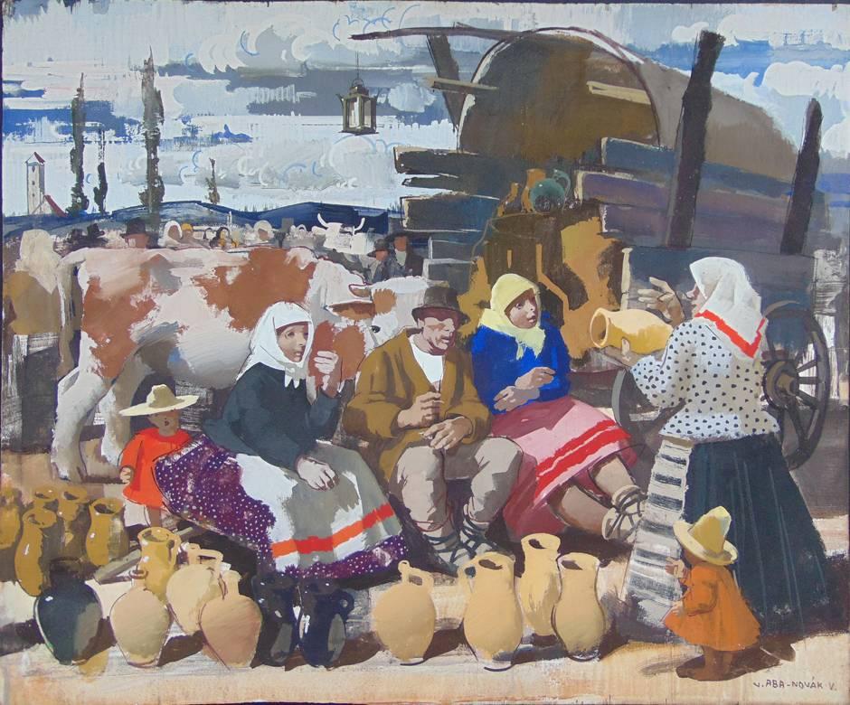 Figurative Painting di Vilmos Aba-Novak - Al mercato