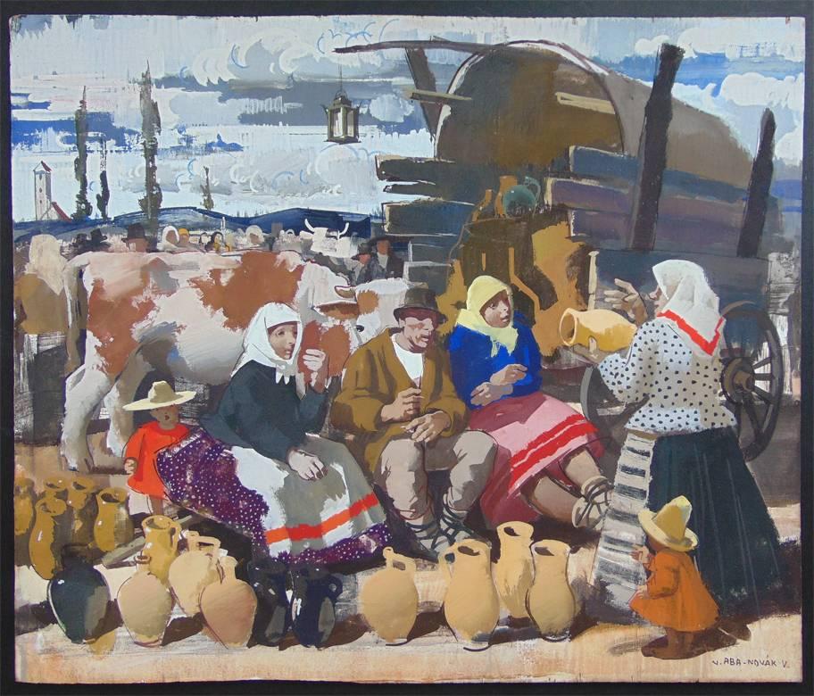 At the Market - Painting by Vilmos Aba-Novak