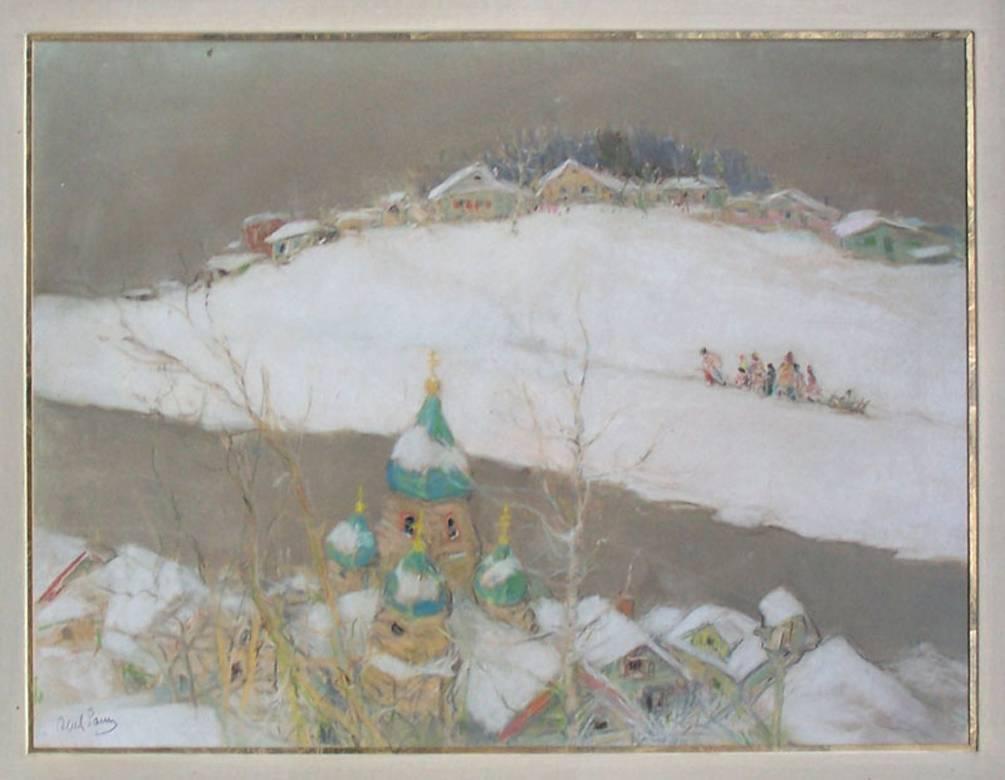 Russian Snowy Landscape - Painting by Abel Pann