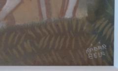 Un cavalier et deux chevaux devant une maison