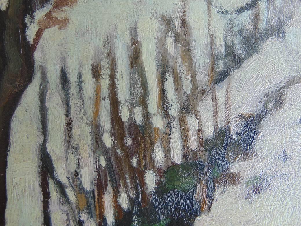 Snowy Undergrowth  Sous Bois Enneigé - Gray Landscape Painting by Alexandre Altmann