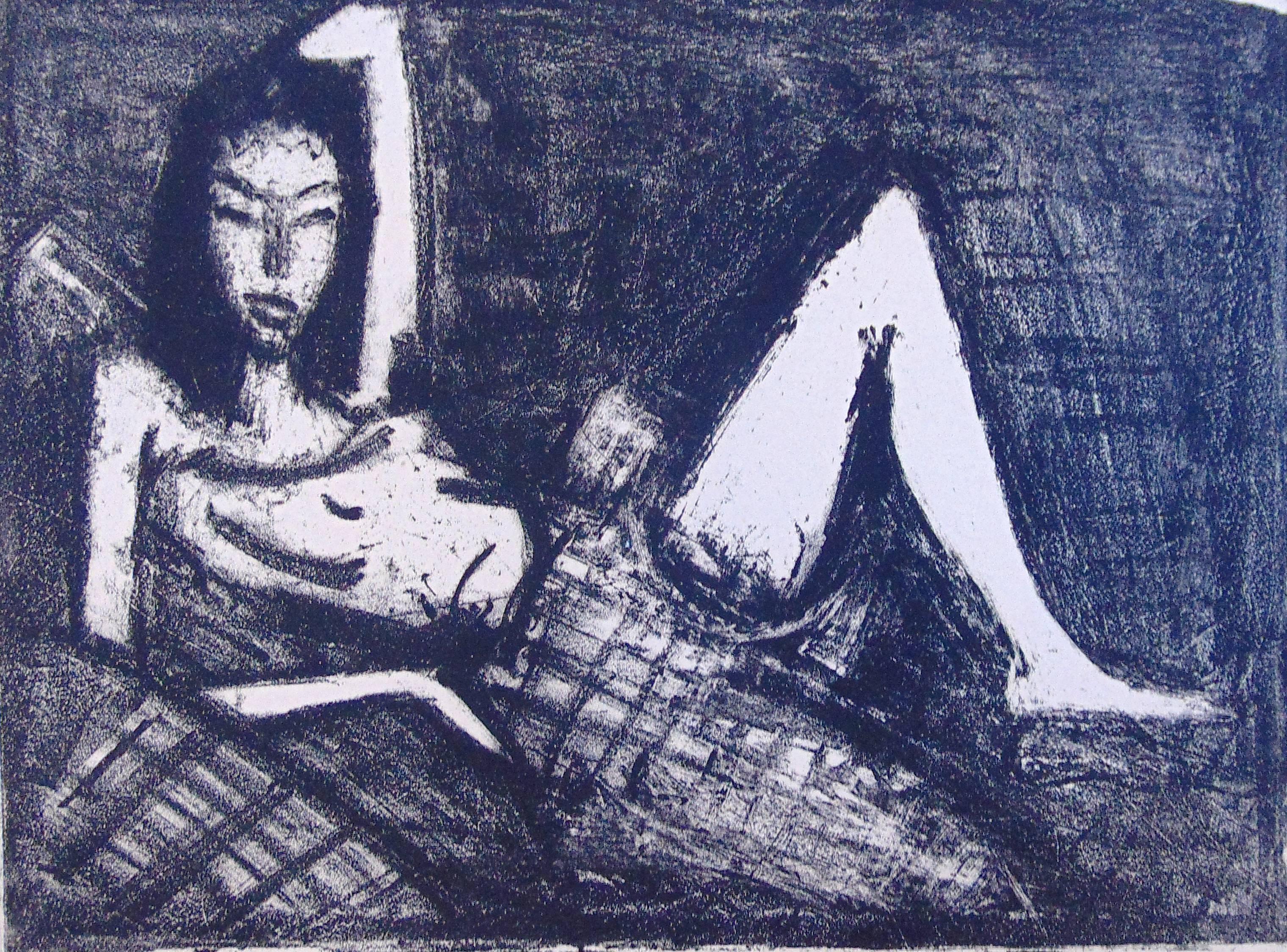 Otto Mueller Abstract Print - Girl on the Sofa  Mädchen auf dem Kanapee