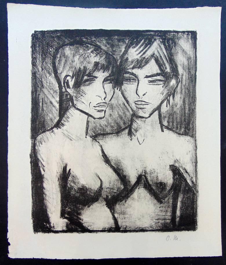Zwei Mädchen – halber Akt (Expressionismus), Print, von Otto Mueller