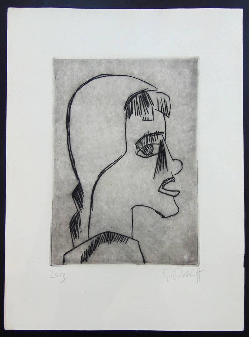 I Mädchenkopf - Tête de jeune fille - Gris Portrait Print par Karl Schmidt-Rottluff