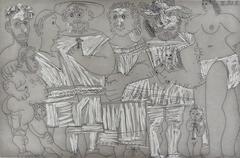 Bather and Putto with Flute, with Men in Swimwear