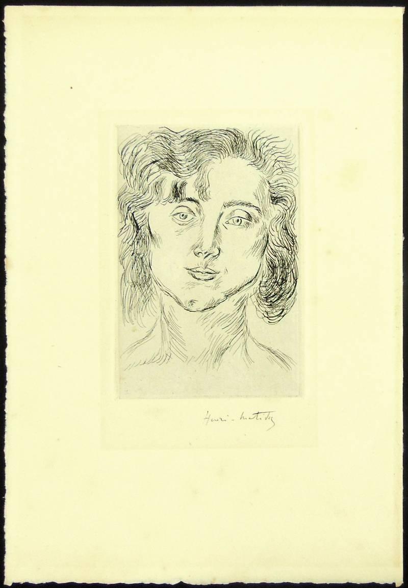 HENRI MATISSE 1869-1954
(Emile Benoît) Le Cateau-Cambrésis 1869-1954 Nice (French)

Title: Mlle M.M, Frontispiece, from: Fifty Drawings Frontispiece, from: Cinquante Dessins, 1920

Technique: Original Hand Signed Etching on Chine Appliqué to