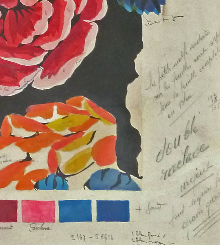 RAOUL DUFY 1877-1953 
Le Havre 1877-1953 Forcalquier (Français) 
Le luminaire est fabriqué à l'aide d'un 
Titre : Roses:: vers les années 1920 
Le luminaire est fabriqué à l'aide d'un 
Technique : gouache d'origine sur crayon sur papier vélin 
Le