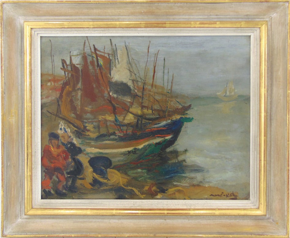 MANE KATZ [Mane Katz Emmanuel] 1894-1962
Kremenchug, Ucraina 1894-1962 Tel Aviv (Russo / Ucraino / Francese / Israeliano)

Titolo: Pescatori vicino alle barche, 1941 circa

Tecnica: Pittura a olio su tela originale firmata

Dimensioni: 51 x