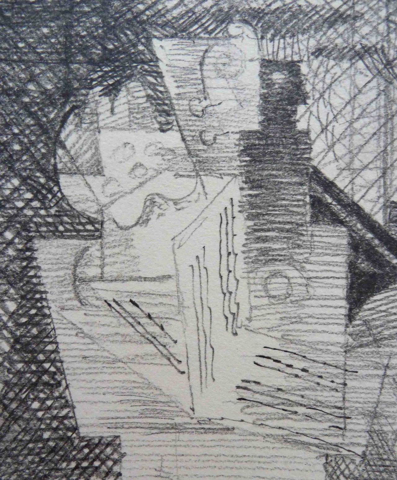 Der Balkon (Zeichnung für Teller I, Pflanzgefäße de Salut) (Grau), Abstract Drawing, von Louis Marcoussis