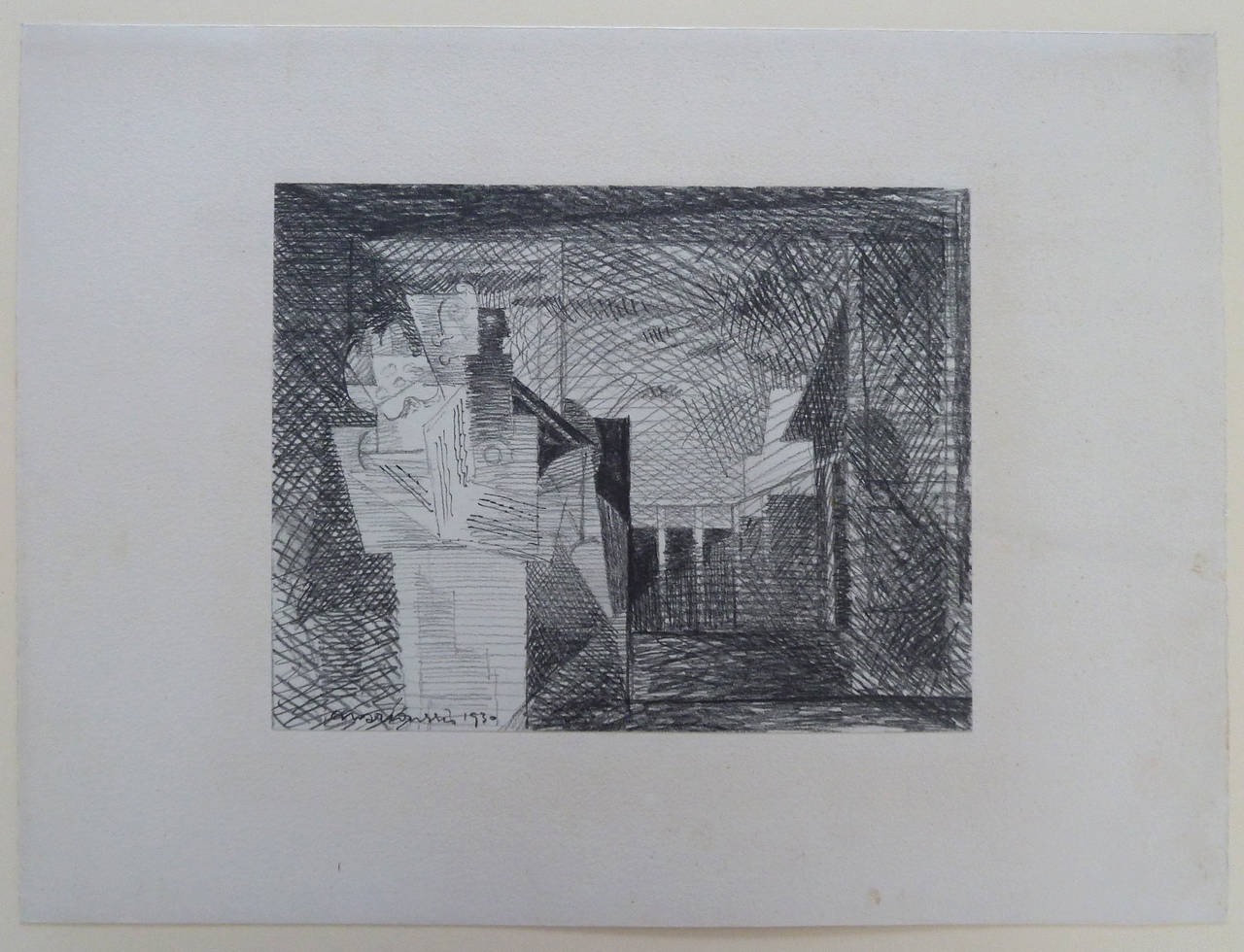 Der Balkon (Zeichnung für Teller I, Pflanzgefäße de Salut) (Kubismus), Art, von Louis Marcoussis