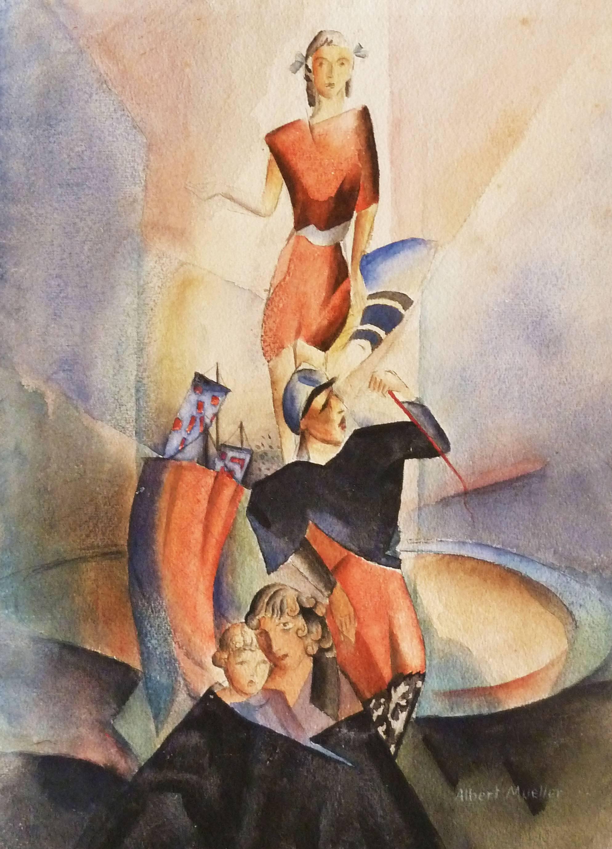 Otto Mueller Figurative Art - Composition with Sailor / Komposition mit Seemann