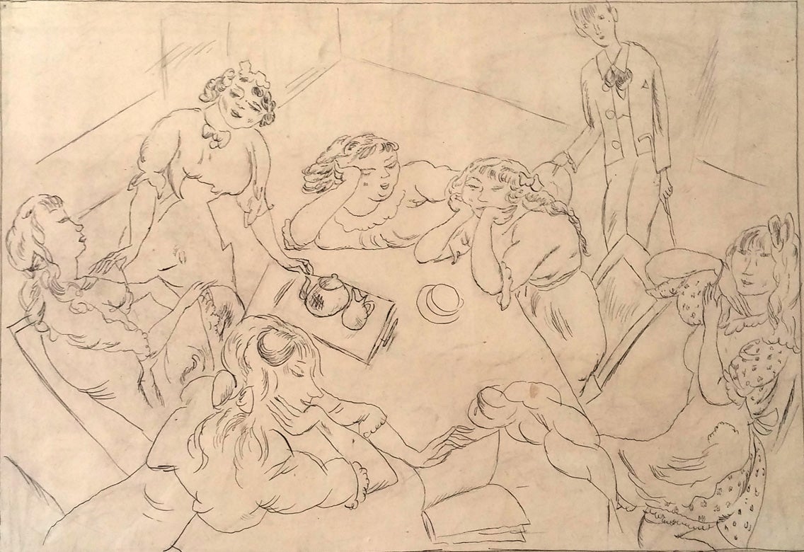 Jules Pascin Figurative Art - Around the Table -  Ecole de Paris