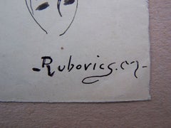 Woman's Faces - Signed Drawing Hungarian