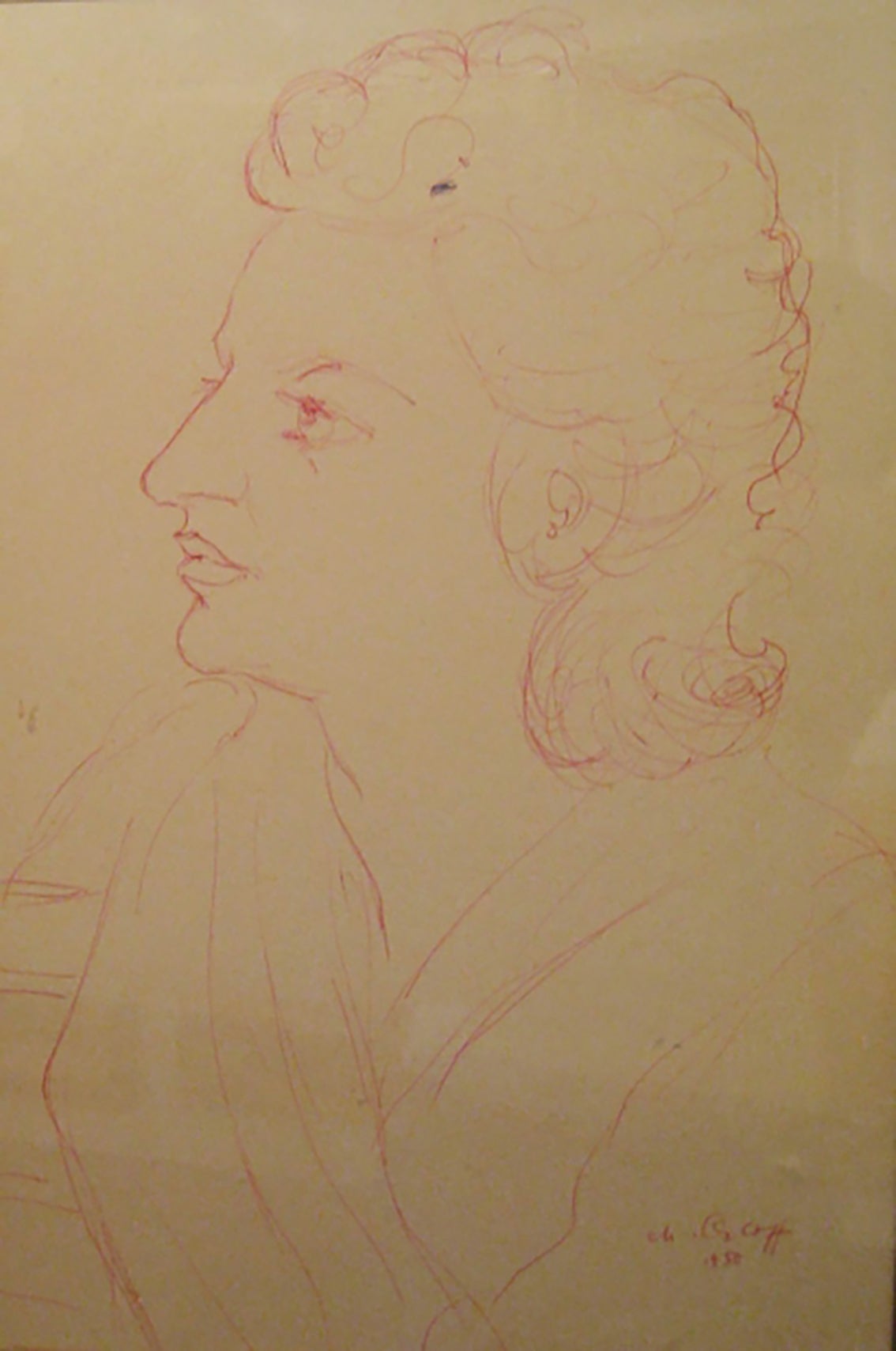 Chana Orloff Figurative Art – Porträt einer Frau – Signierte Zeichnung, 1950, russisch-ukrainisch