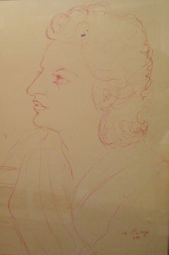 Retrato de una mujer - Dibujo firmado, 1950, ruso-ucraniano