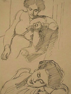 Donna che legge -  Disegno a inchiostro ungherese