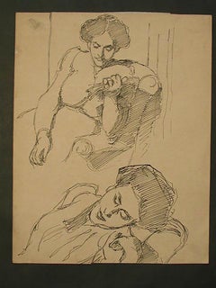 Donna che legge -  Disegno a inchiostro ungherese
