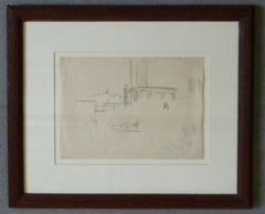 The Mill and the Factory - Original Stamped Signed Pencil Drawing on Paper